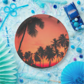 Zonneset tropische palmboom papieren bordje (Feest)