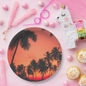 Zonneset tropische palmboom papieren bordje (Feest)