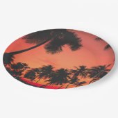 Zonneset tropische palmboom papieren bordje (Gekanteld)