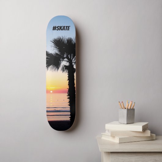 Zonneset tropische palmboom persoonlijk skateboard (Muurkunst)