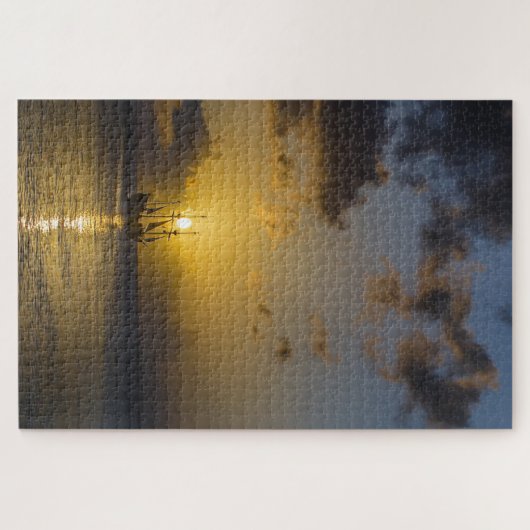 Zonneset, Zee, boot Legpuzzel (Horizontaal)