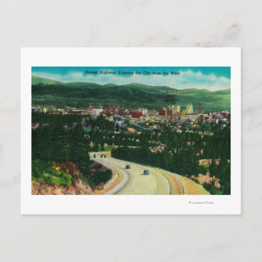 Zonnesnelweg die Spokane vanuit het westen binnenk Briefkaart (Voorkant)