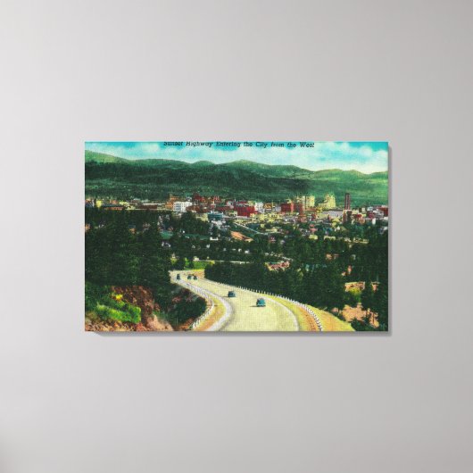 Zonnesnelweg die Spokane vanuit het westen binnenk Canvas Afdruk (Voorkant)