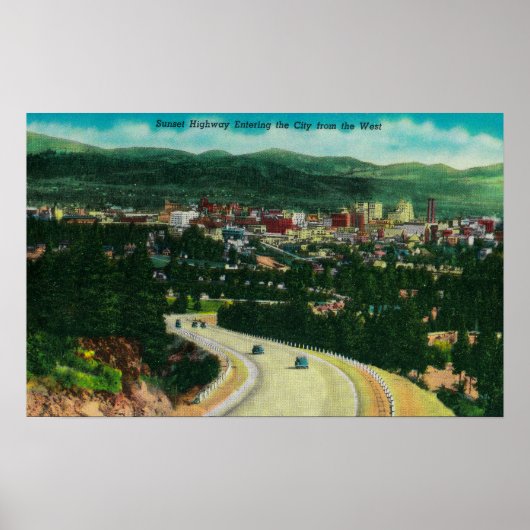 Zonnesnelweg die Spokane vanuit het westen binnenk Poster (Voorkant)