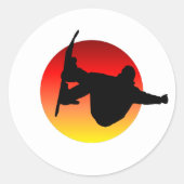 Zonnesnowboarden Ronde Sticker (Voorkant)