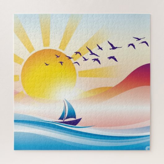Zonnesong over zachte golven legpuzzel (Verticaal)