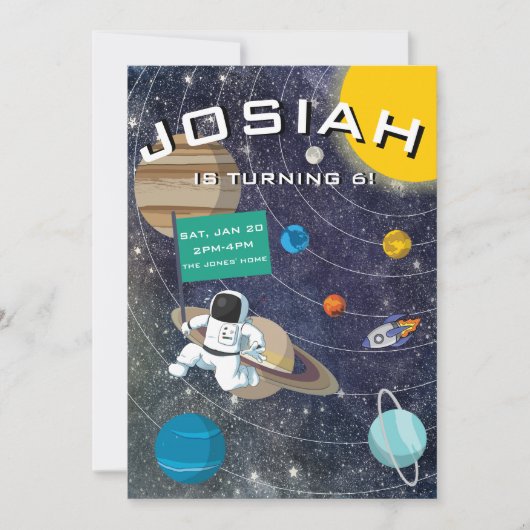 Zonnestelsel, Astronaut Birthday Party Invitation Kaart (Voorkant)