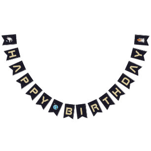 Zonnestelsel Astronaut Gelukkige Verjaardag Typogr Vlaggetjes