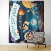 Zonnestelsel Buitenruimte Jongen Verjaardag Achter Wandkleed (In situ)