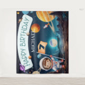 Zonnestelsel Buitenruimte Jongen Verjaardag Achter Wandkleed (Voorkant)