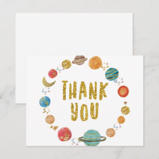 Zonnestelsel dank u label bedankkaart (Voorkant / Achterkant)