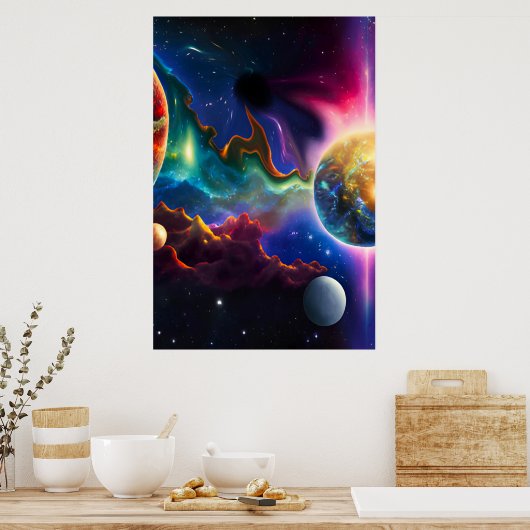 Zonnestelsel dat Poster in een zwarte opening invo (Keuken)