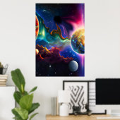 Zonnestelsel dat Poster in een zwarte opening invo (Thuiskantoor)