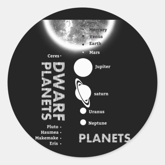 Zonnestelsel - Dwergplaneten Gift T Shirt Ronde Sticker (Voorkant)