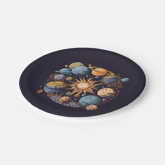 Zonnestelsel Grafisch Ontwerp Papieren Bordje (Gekanteld)