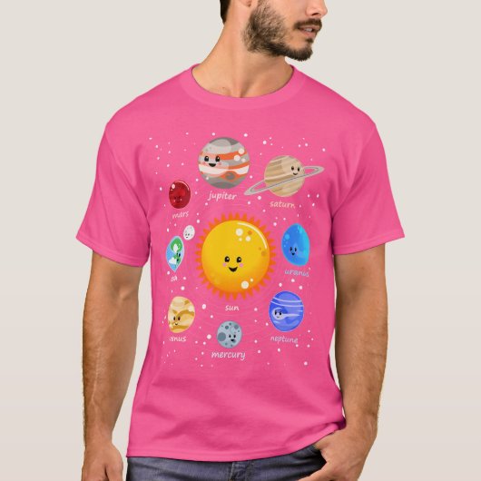 Zonnestelsel Happy Kawaii Style T-shirt (Voorkant)