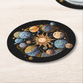 Zonnestelsel illustratie ronde kartonnen onderzetter (Gebogen)