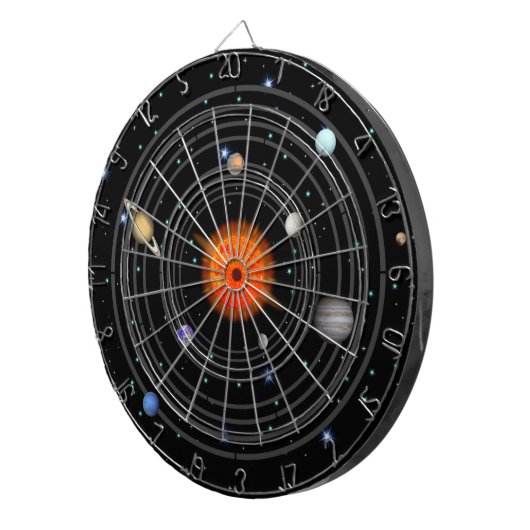 Zonnestelsel in het stuurruimtestdartboard dartbord (Voorkant Rechts)