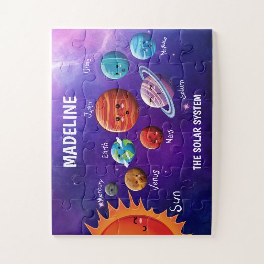 Zonnestelsel Kawaii Educatieve naam Jigzaag Puzzle Legpuzzel (Verticaal)