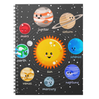Zonnestelsel Kawaii happy planets sterren Notitieboek