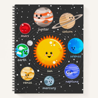 Zonnestelsel Kawaii happy plants ster Notitieboek