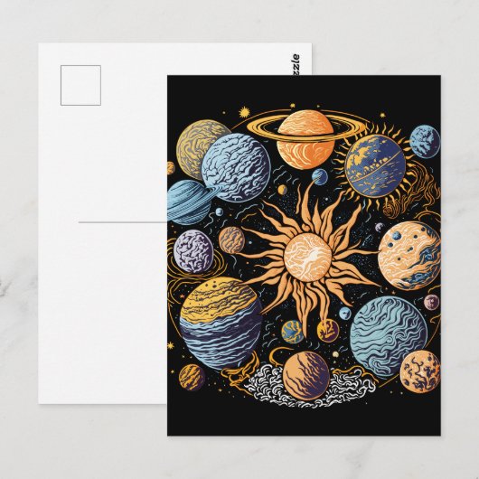 Zonnestelsel kunst briefkaart (Voorkant / Achterkant)