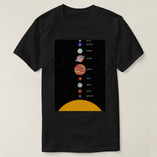 Zonnestelsel met opschrift van de namen van de t-shirt (Design voorkant)