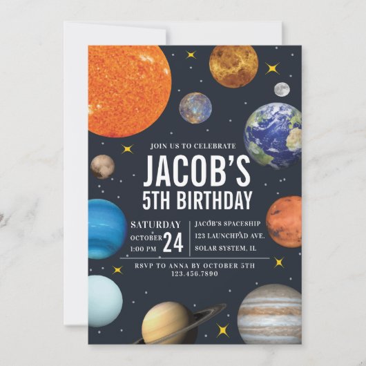 Zonnestelsel met ruimtethema op zaterdag kaart (Voorkant)