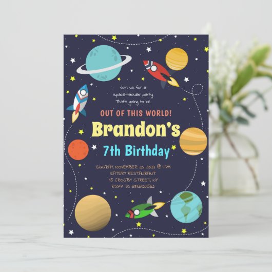 Zonnestelsel met ruimtethema op zaterdag kaart (Staand voorkant)