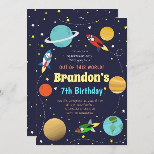 Zonnestelsel met ruimtethema op zaterdag kaart (Voorkant / Achterkant)