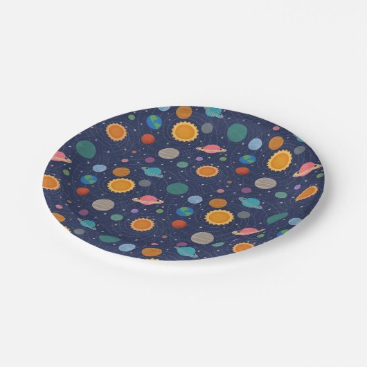 Zonnestelsel met zon en gewassen papieren bordje (Gekanteld)