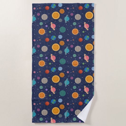 Zonnestelsel met Zon en Planeten Strandlaken (Voorkant)