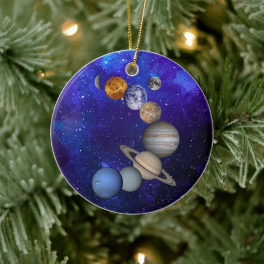 Zonnestelsel- Onze planeten op Deep Blue Starry Sk Keramisch Ornament (Boom)