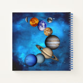 Zonnestelsel- Onze planeten op Deep Blue Starry Sk Notitieboek (Achterkant)