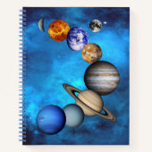 Zonnestelsel- Onze planeten op Deep Blue Starry Sk Notitieboek (Voorkant)