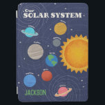 Zonnestelsel op maat iPad air cover<br><div class="desc">Een kleurrijke illustratie van het zonnestelsel met acht planeten: Kwik, Aarde, Venus, Neptune, Saturnus, Uranus, Mars, Jupiter en de Zon tegen een donkerblauwe achtergrond. Dit moderne ontwerp is zowel stijlvol als educatief, geweldig als decor- en thuisonderwijs. Dit ontwerp kan worden aangepast met een naam, een monogram initiaal of een fragment...</div>