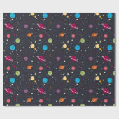 Zonnestelsel op zwart cadeaupapier (Vlak)