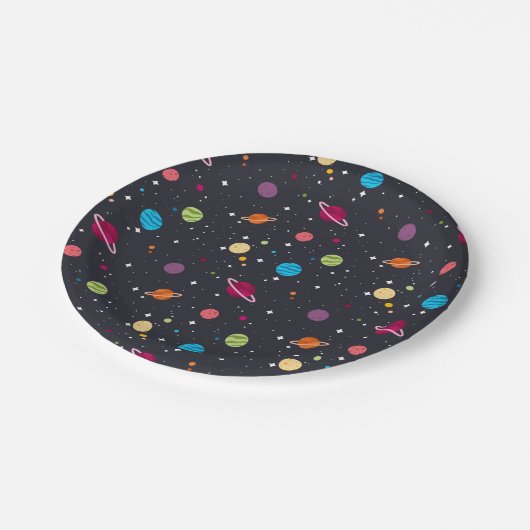 Zonnestelsel op zwart papieren bordje (Gekanteld)