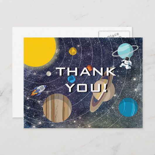 Zonnestelsel Party Dank u Briefkaart (Voorkant / Achterkant)