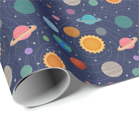 Zonnestelsel Patroon Cadeaupapier (Rol Hoek)