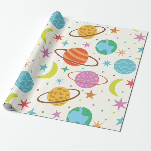 Zonnestelsel Planeet Outer Space Patroon Cadeaupapier (Uitgerold)