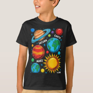 Zonnestelsel Planeten Aarde Mars Saturnus Zon Sche T-shirt