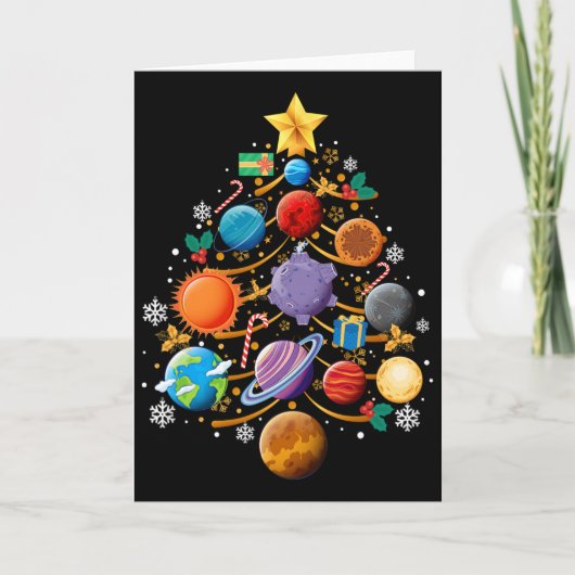 Zonnestelsel Planeten Kerstboom Astronomie Kerstmi Kaart (Voorkant)