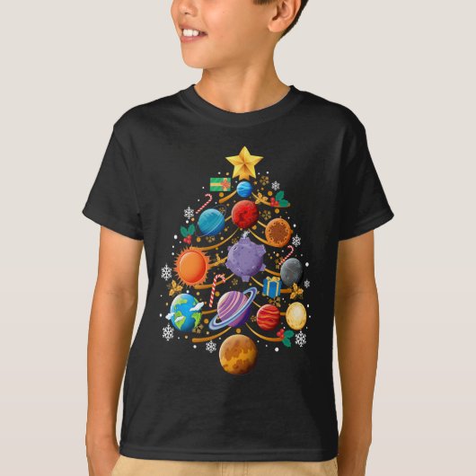 Zonnestelsel Planeten Kerstboom Astronomie Kerstmi T-shirt (Voorkant)