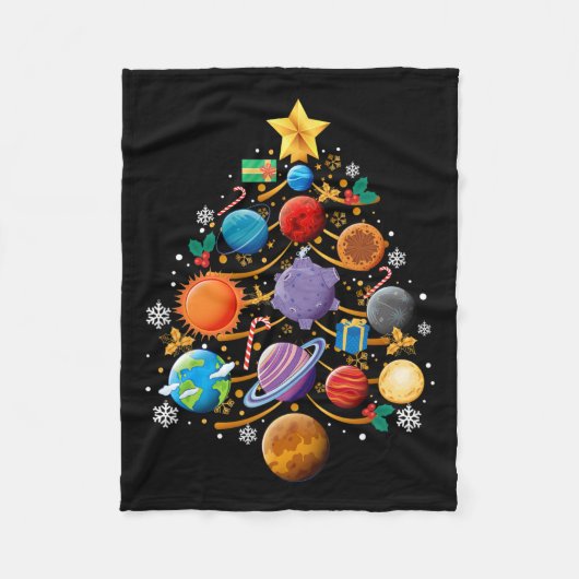 Zonnestelsel Planeten Kerstboom Astronomie Xmas Fleece Deken (Voorkant)