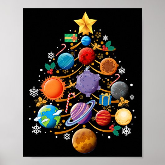 Zonnestelsel Planeten Kerstboom Astronomie Xmas Poster (Voorkant)