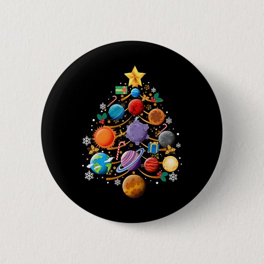 Zonnestelsel Planeten Kerstboom Astronomie Xmas Ronde Button 5,7 Cm (Voorkant)