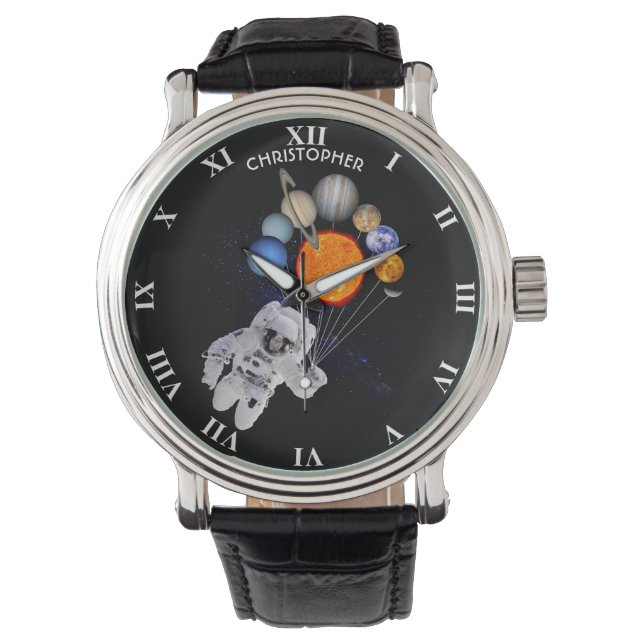 Zonnestelsel Sun Planets Astronaut Milky Way Horloge (Voorkant)