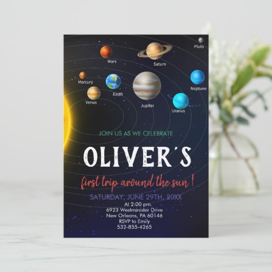 Zonnestelsel verjaardag, ruimte, planeten verjaard kaart (Staand voorkant)