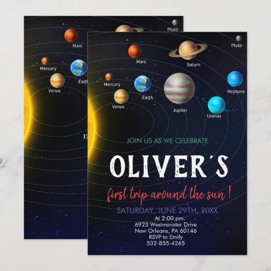 Zonnestelsel verjaardag, ruimte, planeten verjaard kaart (Voorkant / Achterkant)